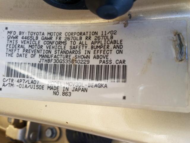 JTHBF30G535040229 - 2003 LEXUS ES 300  photo 10