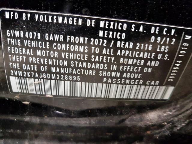 3VW2K7AJ8DM228895 - 2013 VOLKSWAGEN JETTA BASE  照片 10