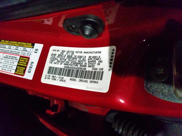 1NXBU4EE4AZ259136 - 2010 TOYOTA COROLLA BASE  photo 10