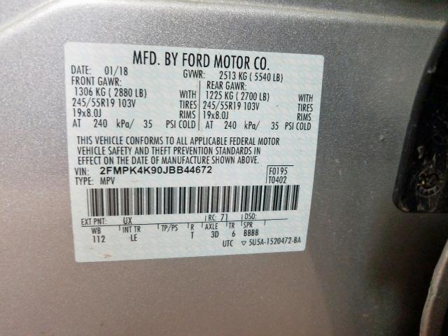 2FMPK4K90JBB44672 - 2018 FORD EDGE TITANIUM  photo 10