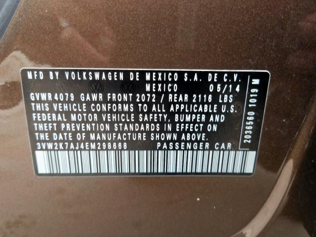 3VW2K7AJ4EM298668 - 2014 VOLKSWAGEN JETTA BASE  照片 10