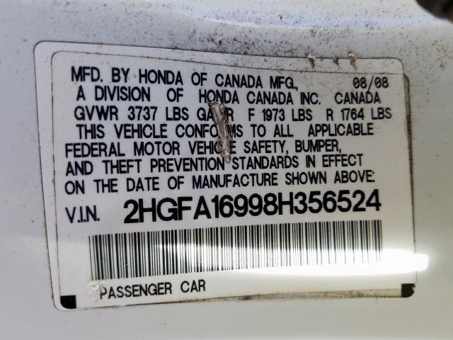 2HGFA16998H356524 - 2008 HONDA CIVIC EXL  照片 10