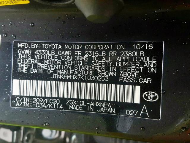 JTNKHMBX7K1030253 - 2019 TOYOTA C-HR XLE  photo 10