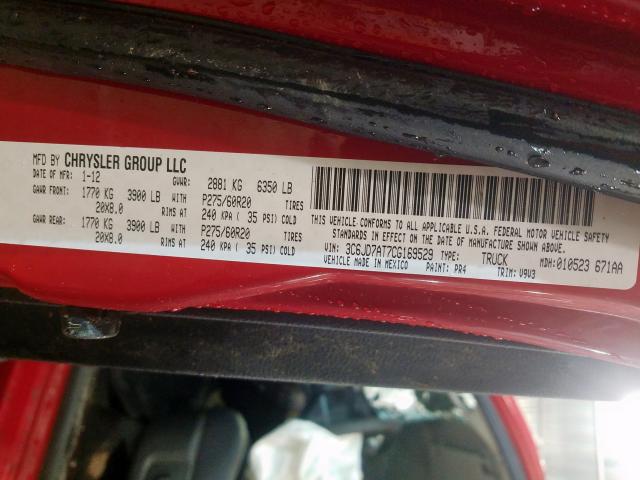 3C6JD7AT7CG169529 - 2012 DODGE RAM 1500 ST  photo 10