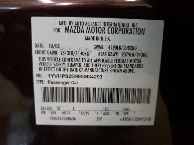 1YVHP82B995M34293 - 2009 MAZDA 6 S PURPLE photo 10