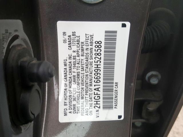 2HGFA16699H528588 - 2009 HONDA CIVIC LX-S  foto 10