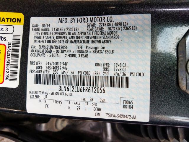 3LN6L2LU6FR612056 - 2015 LINCOLN MKZ HYBRID  photo 10