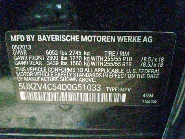 5UXZV4C54D0G51033 - 2013 BMW X5 XDRIVE35I  photo 10