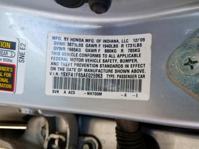 19XFA1F65AE025963 - 2010 HONDA CIVIC LX-S  foto 10