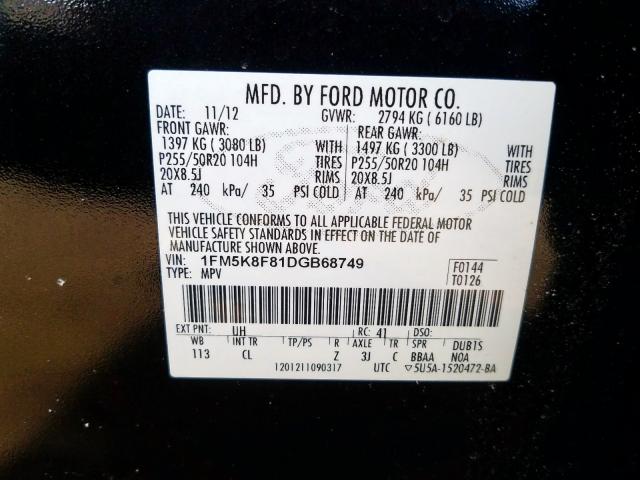 1FM5K8F81DGB68749 - 2013 FORD EXPLORER LIMITED  photo 10