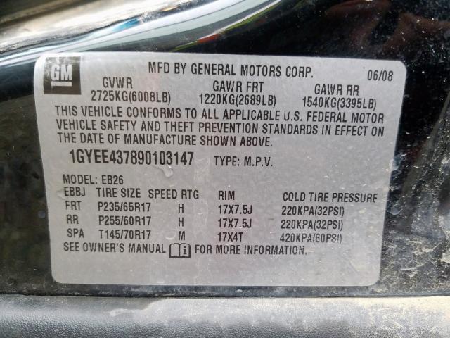 1GYEE437890103147 - 2009 CADILLAC SRX  photo 10