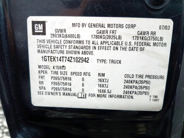 1GTEK14T74Z102942 - 2004 GMC NEW SIERRA K1500  photo 10