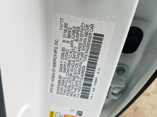 1HGCV1F10JA046624 - 2018 HONDA ACCORD LX  photo 10