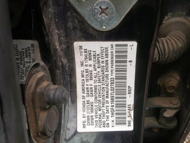 1HGFA16897L027833 - 2007 HONDA CIVIC EX  photo 10