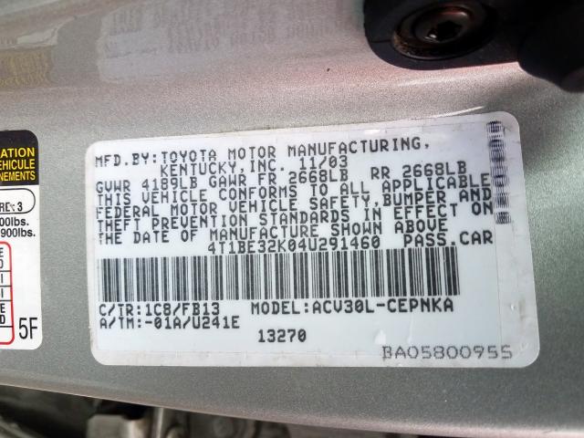 4T1BE32K04U291460 - 2004 TOYOTA CAMRY LE  photo 10
