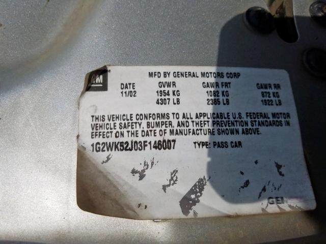 1G2WK52J03F146007 - 2003 PONTIAC GRAND PRIX SE  照片 10