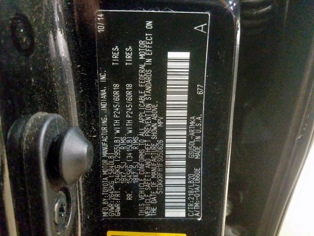 5TDKKRFH1FS050626 - 2015 TOYOTA HIGHLANDER XLE  photo 10