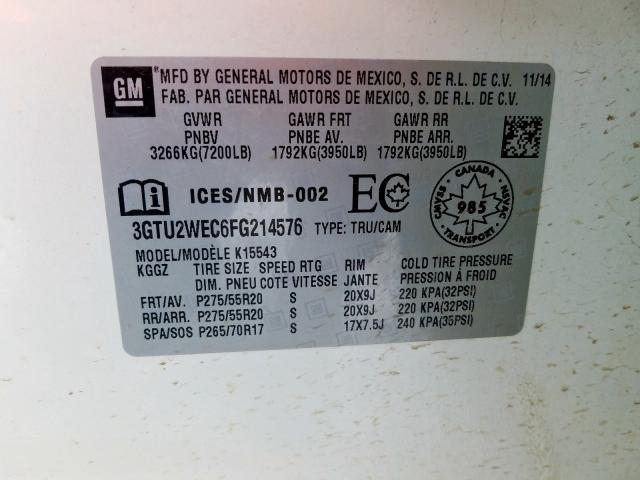 3GTU2WEC6FG214576 - 2015 GMC SIERRA K1500 DENALI  photo 10