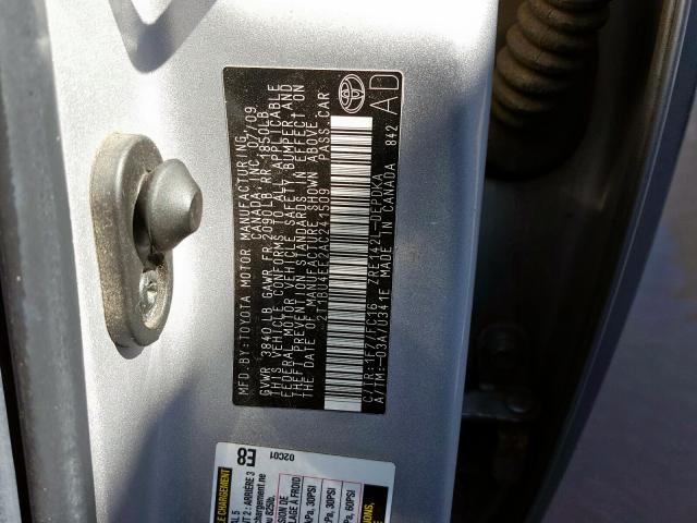 2T1BU4EE2AC241509 - 2010 TOYOTA COROLLA BASE  照片 10