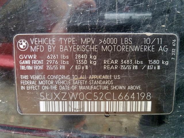 5UXZW0C52CL664198 - 2012 BMW X5 XDRIVE35D  photo 10