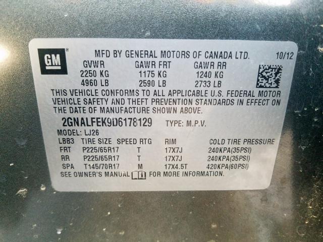 2GNALFEK9D6178129 - 2013 CHEVROLET EQUINOX LTZ  photo 10