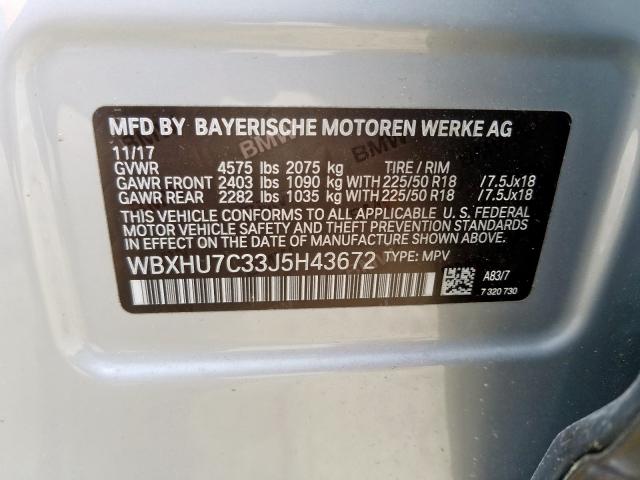 WBXHU7C33J5H43672 - 2018 BMW X1 SDRIVE28I  photo 10