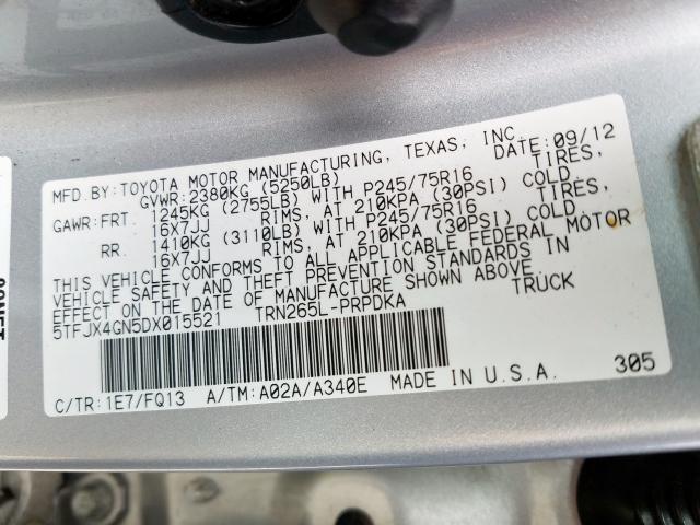 5TFJX4GN5DX015521 - 2013 TOYOTA TACOMA DOUBLE CAB  照片 10