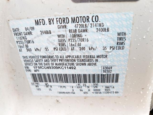 1FMCU49309KC11492 - 2009 FORD ESCAPE HYBRID  photo 10