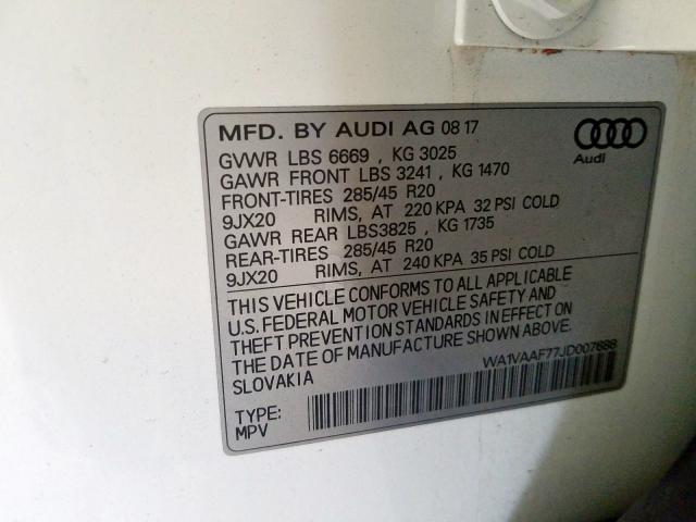 WA1VAAF77JD007688 - 2018 AUDI Q7 PRESTIGE  photo 10