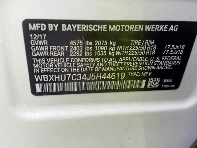 WBXHU7C34J5H44619 - 2018 BMW X1 SDRIVE28I  photo 10