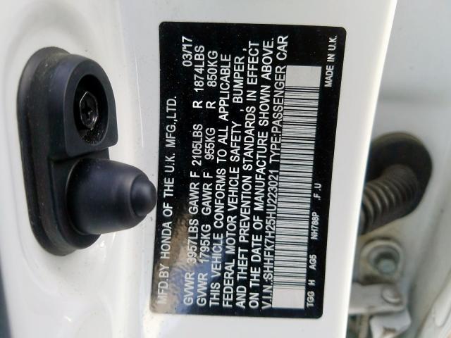 SHHFK7H25HU223021 - 2017 HONDA CIVIC LX  photo 10