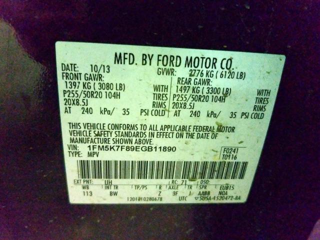 1FM5K7F89EGB11890 - 2014 FORD EXPLORER LIMITED  photo 10