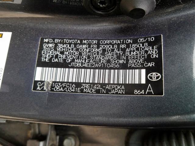 JTDBU4EE2A9110456 - 2010 TOYOTA COROLLA BASE  photo 10