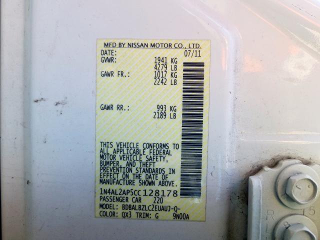 1N4AL2AP5CC128178 - 2012 NISSAN ALTIMA BASE  photo 10