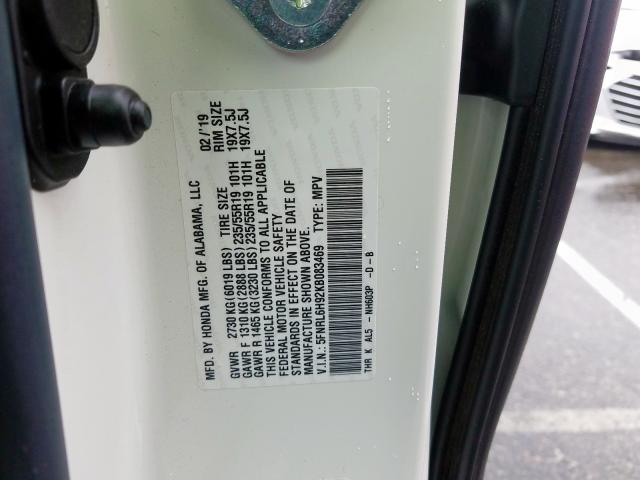 5FNRL6H92KB083469 - 2019 HONDA ODYSSEY ELITE  foto 10