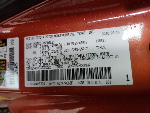 5TFSZ5ANXGX034292 - 2016 TOYOTA TACOMA ACCESS CAB ნარინჯისფერი ფოტო 10
