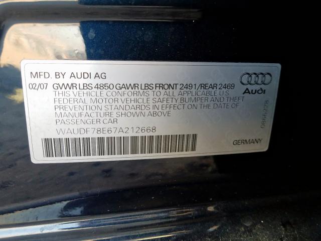 WAUDF78E67A212668 - 2007 AUDI A4 2.0T QUATTRO  photo 10