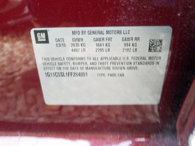 1G11C5SL1FF284091 - 2015 CHEVROLET MALIBU 1LT  照片 10