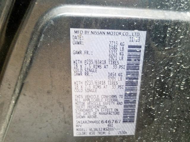 5N1AR2MN4EC646767 - 2014 NISSAN PATHFINDER S  photo 10