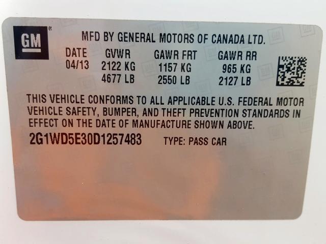 2G1WD5E30D1257483 - 2013 CHEVROLET IMPALA POLICE  photo 10