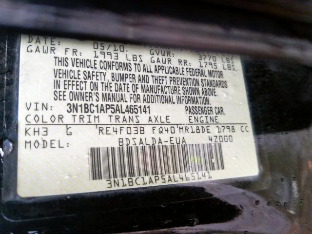 3N1BC1AP5AL465141 - 2010 NISSAN VERSA S  photo 10