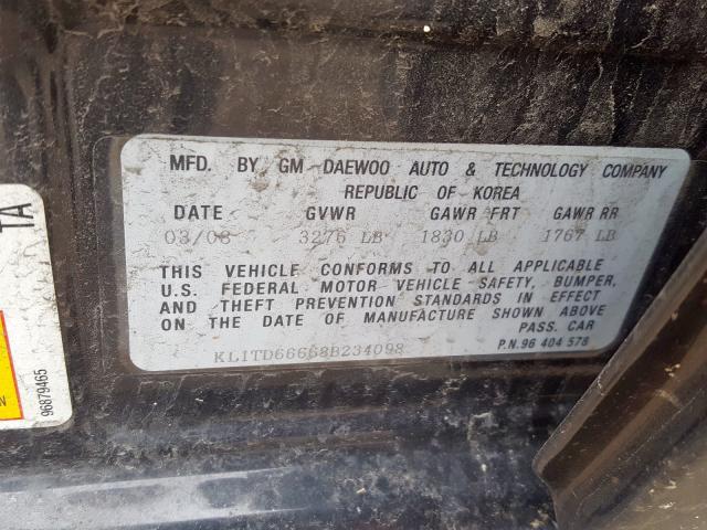 KL1TD66668B234098 - 2008 CHEVROLET AVEO BASE  ფოტო 10