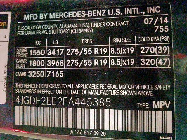 4JGDF2EE2FA445385 - 2015 MERCEDES-BENZ GL 350 BLUETEC  photo 10