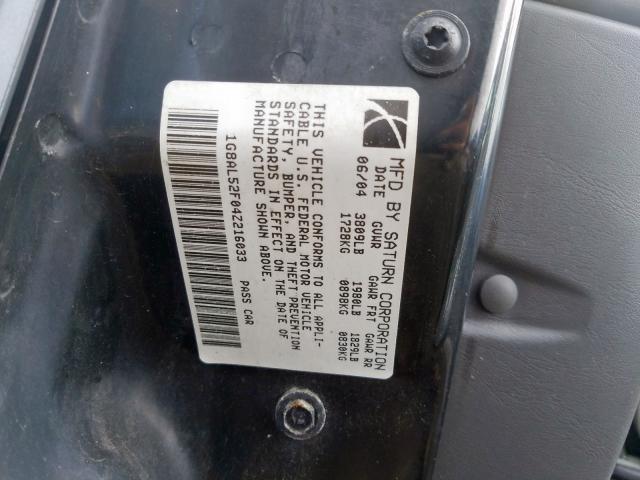 1G8AL52F04Z216033 - 2004 SATURN ION LEVEL 3  photo 10