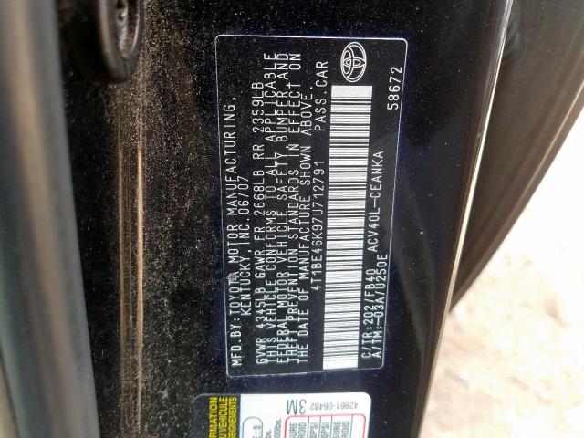 4T1BE46K97U712791 - 2007 TOYOTA CAMRY CE  photo 10