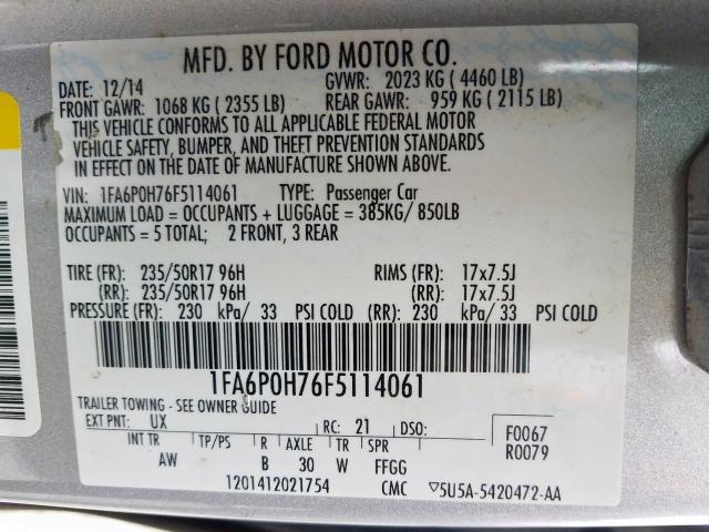 1FA6P0H76F5114061 - 2015 FORD FUSION SE  photo 10