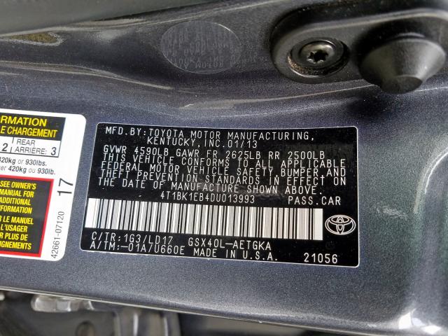 4T1BK1EB4DU013993 - 2013 TOYOTA AVALON BASE  照片 10