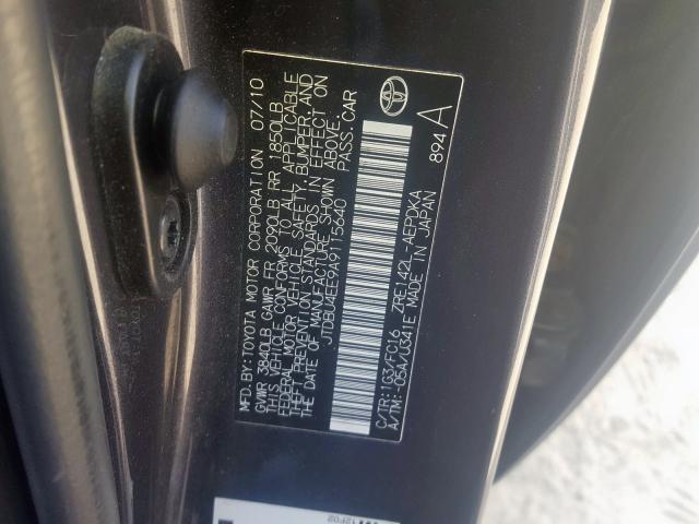 JTDBU4EE9A9115640 - 2010 TOYOTA COROLLA BASE  照片 10