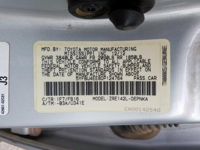5YFBU4EE8DP124764 - 2013 TOYOTA COROLLA BASE  照片 10