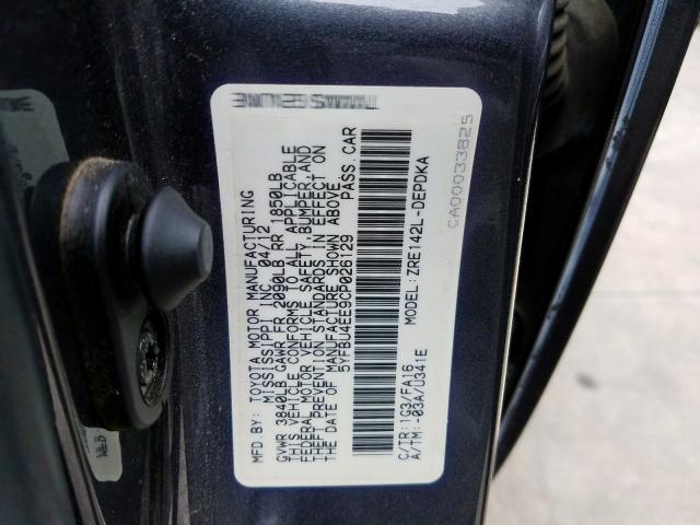 5YFBU4EE9CP026129 - 2012 TOYOTA COROLLA BASE  照片 10